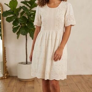 Cream Eyelet Short Sleeve Babydoll Dress